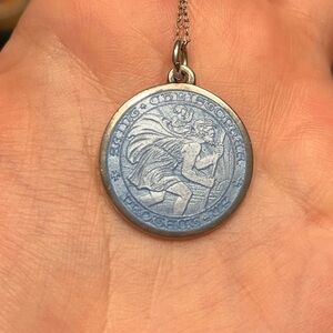 French blue sterling silver St. Christopher Medallion